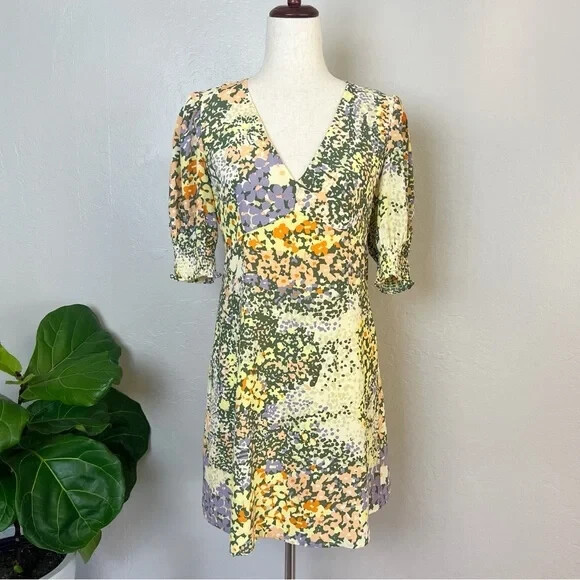 RAILS Women’s Size S Gardenia Floral Print Roma Puff Sleeve A-Line Mini Dress