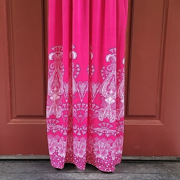 Unbranded Silk Blend Maxi Pink Floral Sleeveless Dress M