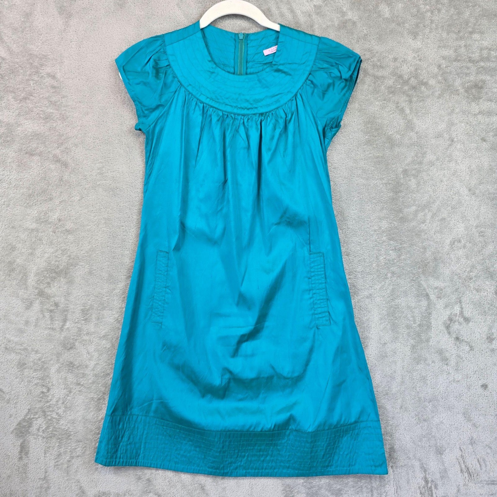 Calypso Christiane Celle Dress Womens XS Blue Silk Quilted Shift Cap Sleeve