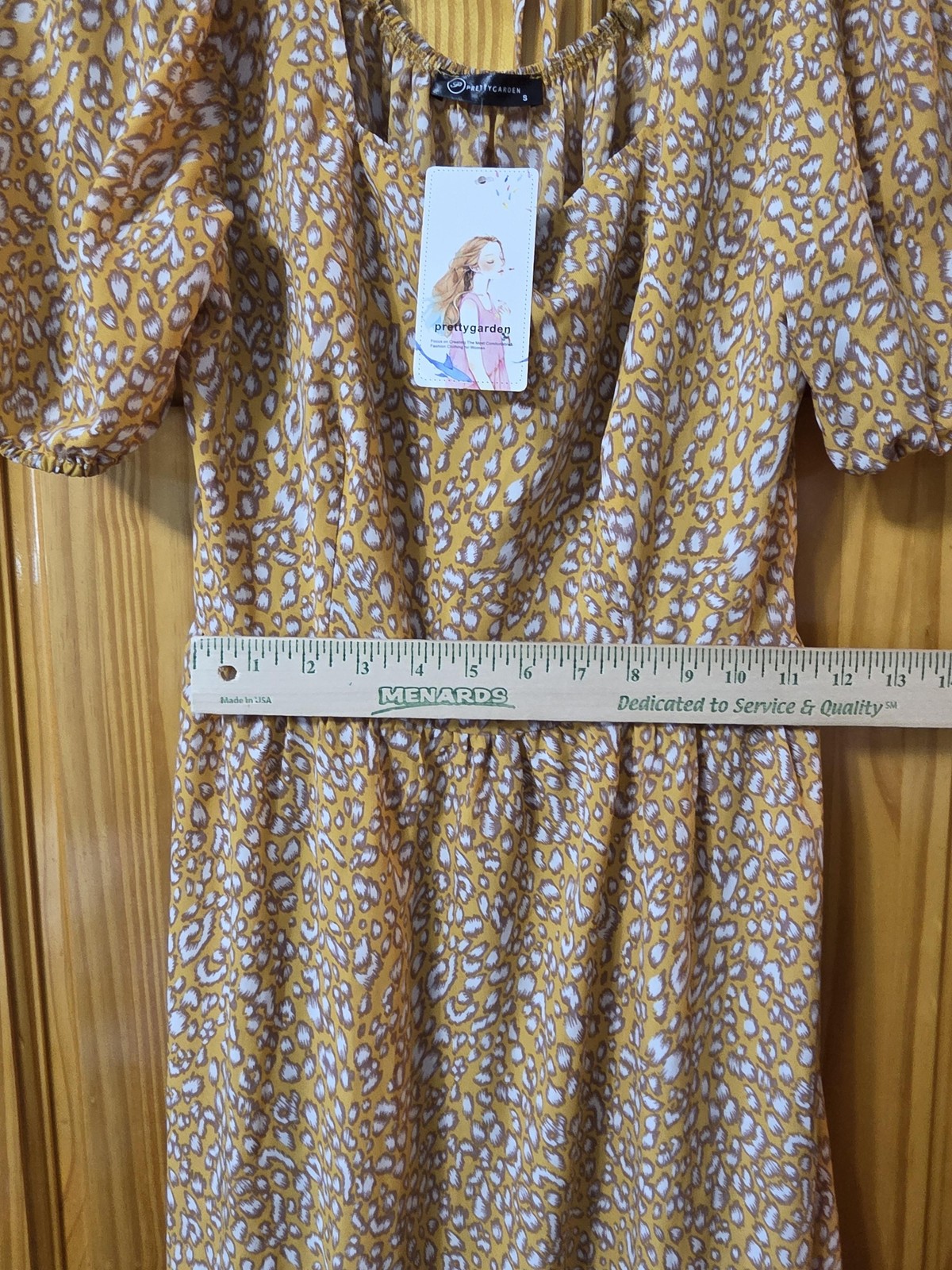 PRETTYGARDEN Dress Womens Small Yellow Leopard Smocked Puff Sleeve Maxi Boho NWT