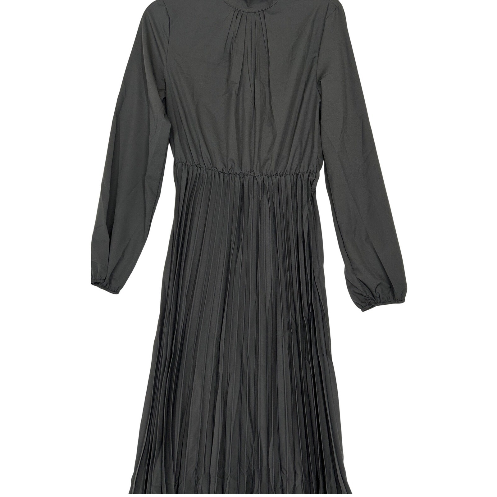 Basic Black Long-Sleeved Dress Elastic Waist Pleated Skirt MISSING BELT M NWOT