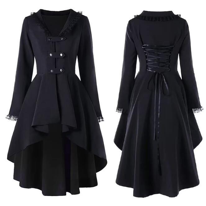 Women’s Lace Gothic Trench Victorian Steampunk Medieval Jacket Coat Top Fashion