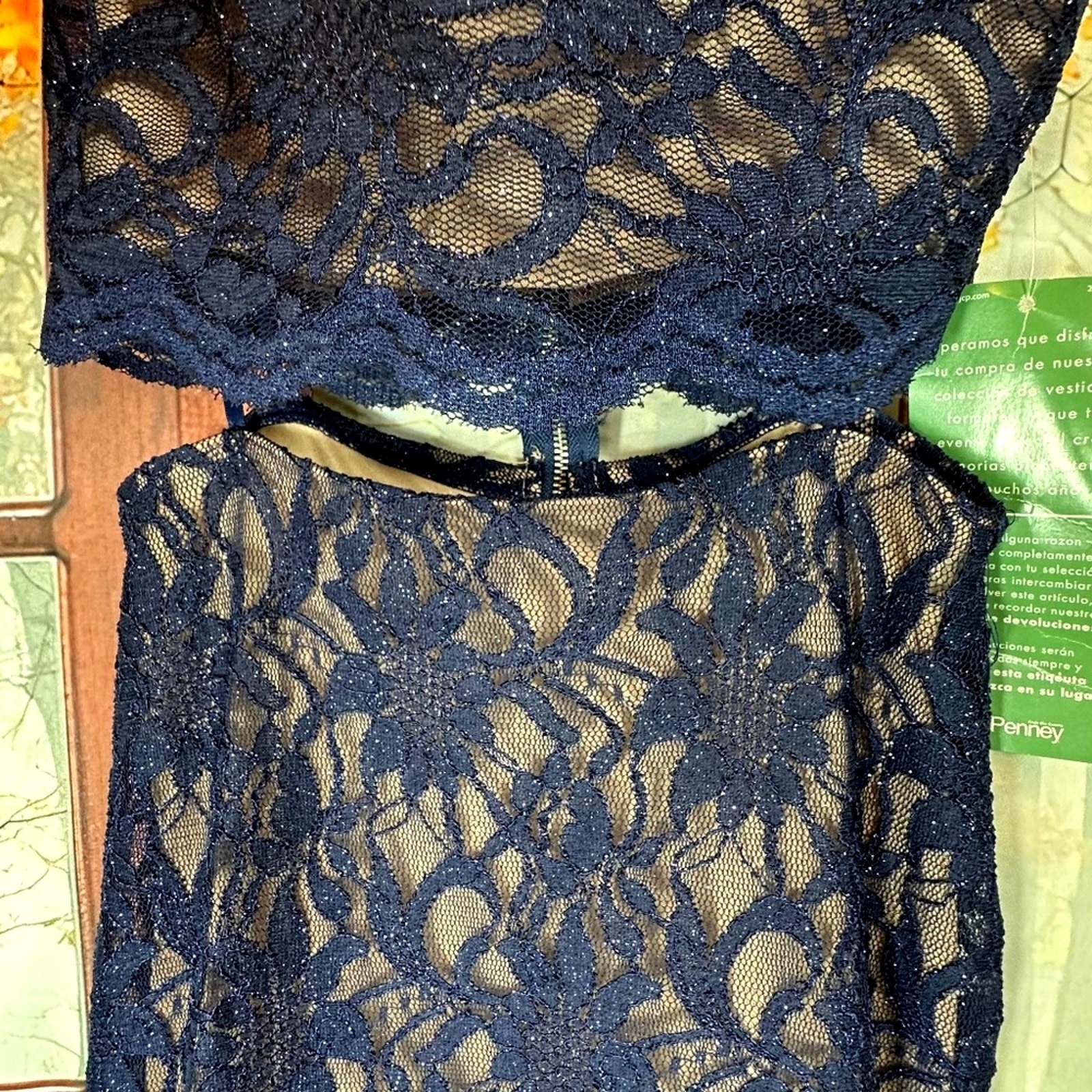 City Triangle One Piece in the Back/Two Piece in the Front Lace Gown Blue/Nude 7