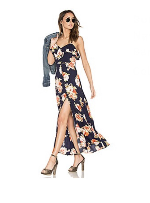Band of Gypsies button front boho floral ruffle sleeveless blue maxi dress small