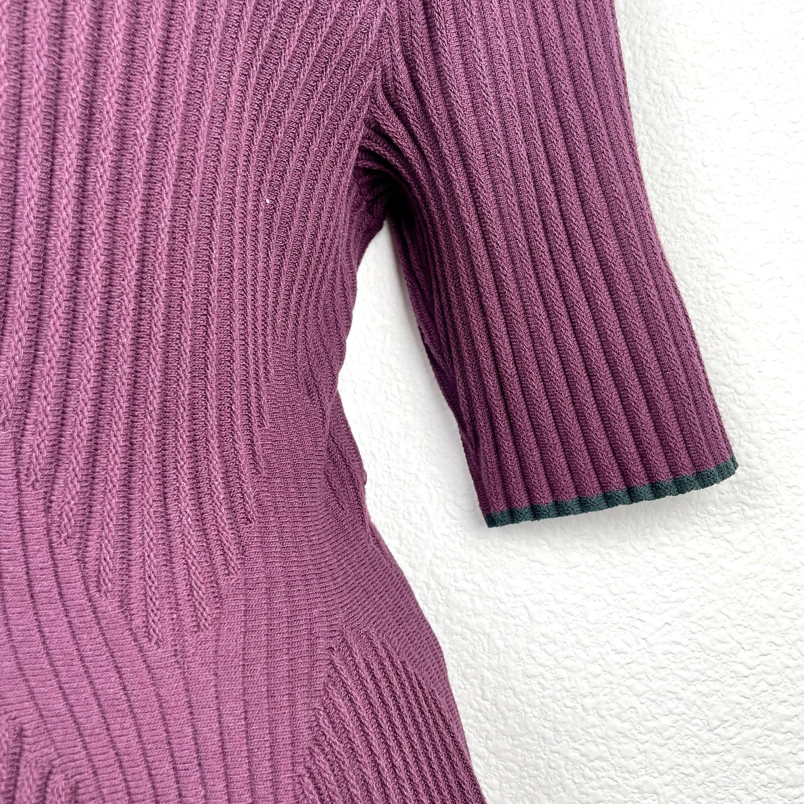 Ted Baker Dress Wmn 6 Purple Ribbed Knit Fit & Flare Skater Half Sleeve Back Zip