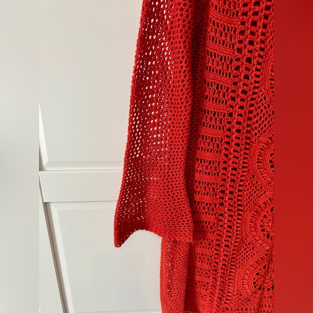 Free People Rosalind Burnt Orange Crochet Long Bell Sleeve Dress NWOT Large