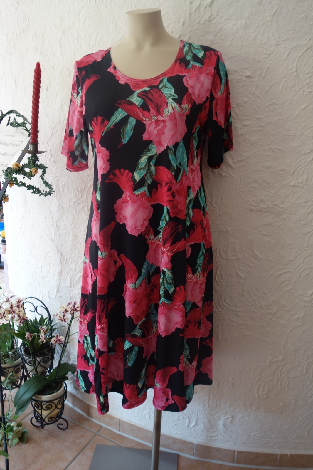 MAGNA Dress Spring Summer 44 46 NEW Pink Tones Floral Stretch A-Line LAGENLOOK