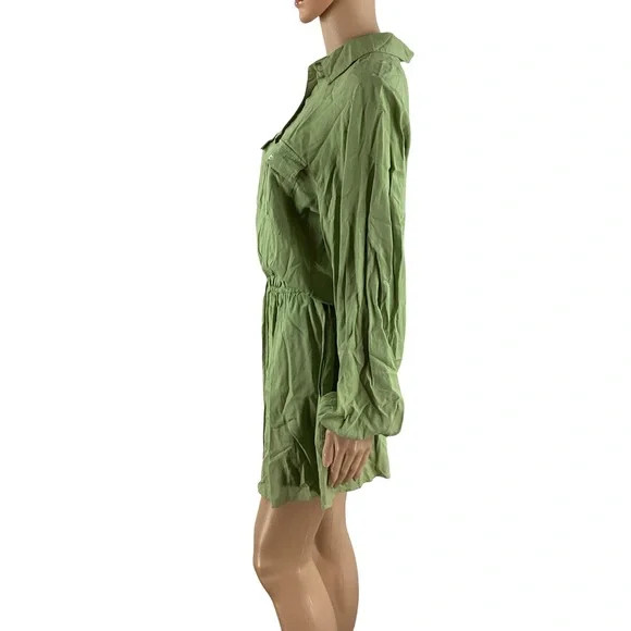 L*SPACE Amelia Tunic Dress Green Button Front Size S