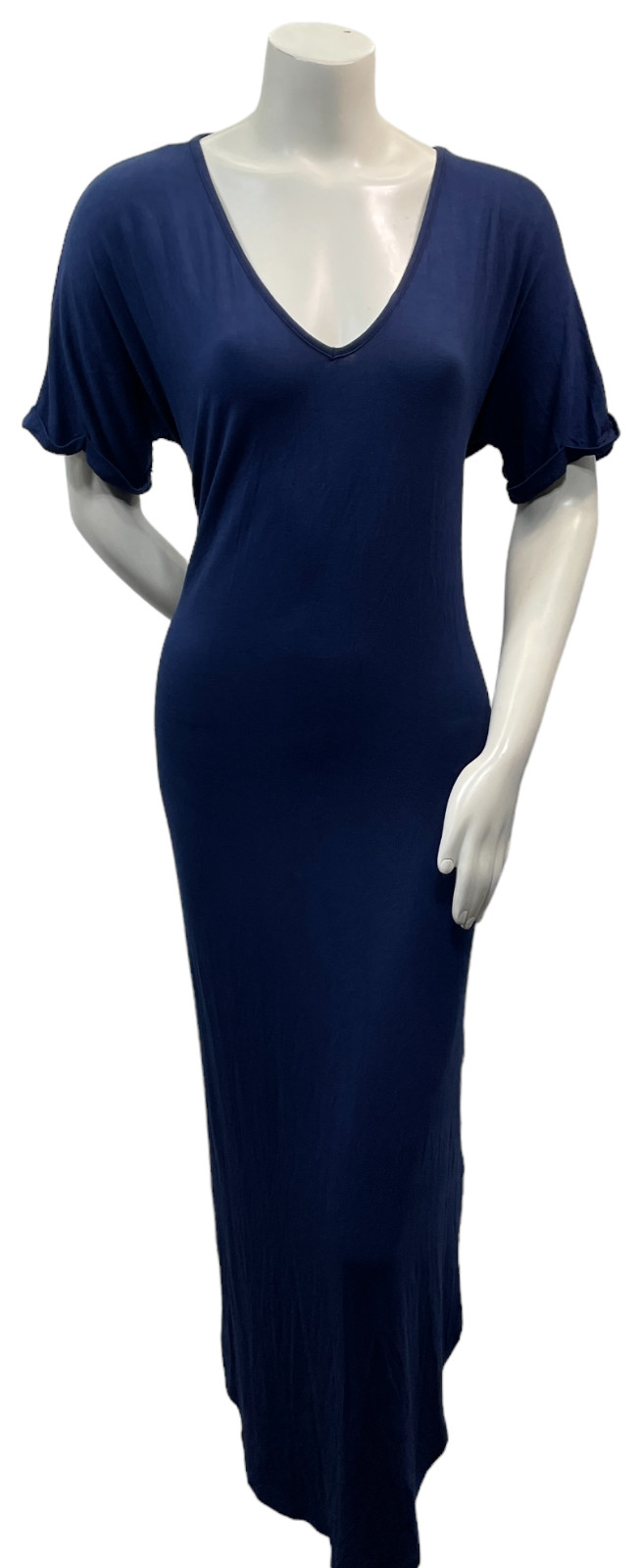 White Mark Maxi Dress Womens Plus size 1X Navy Blue Vneck 2 Pockets Stretch New