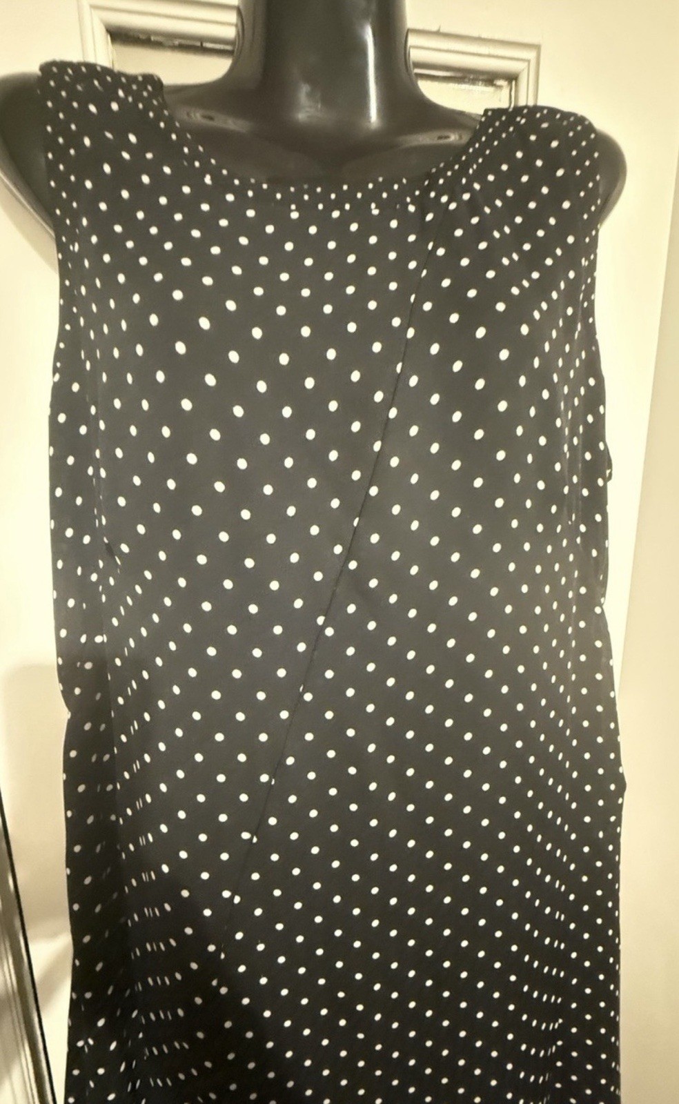 Ann Taylor Black White Polka Dot Asymmetric Layered Shift Dress 14 Lined Zip