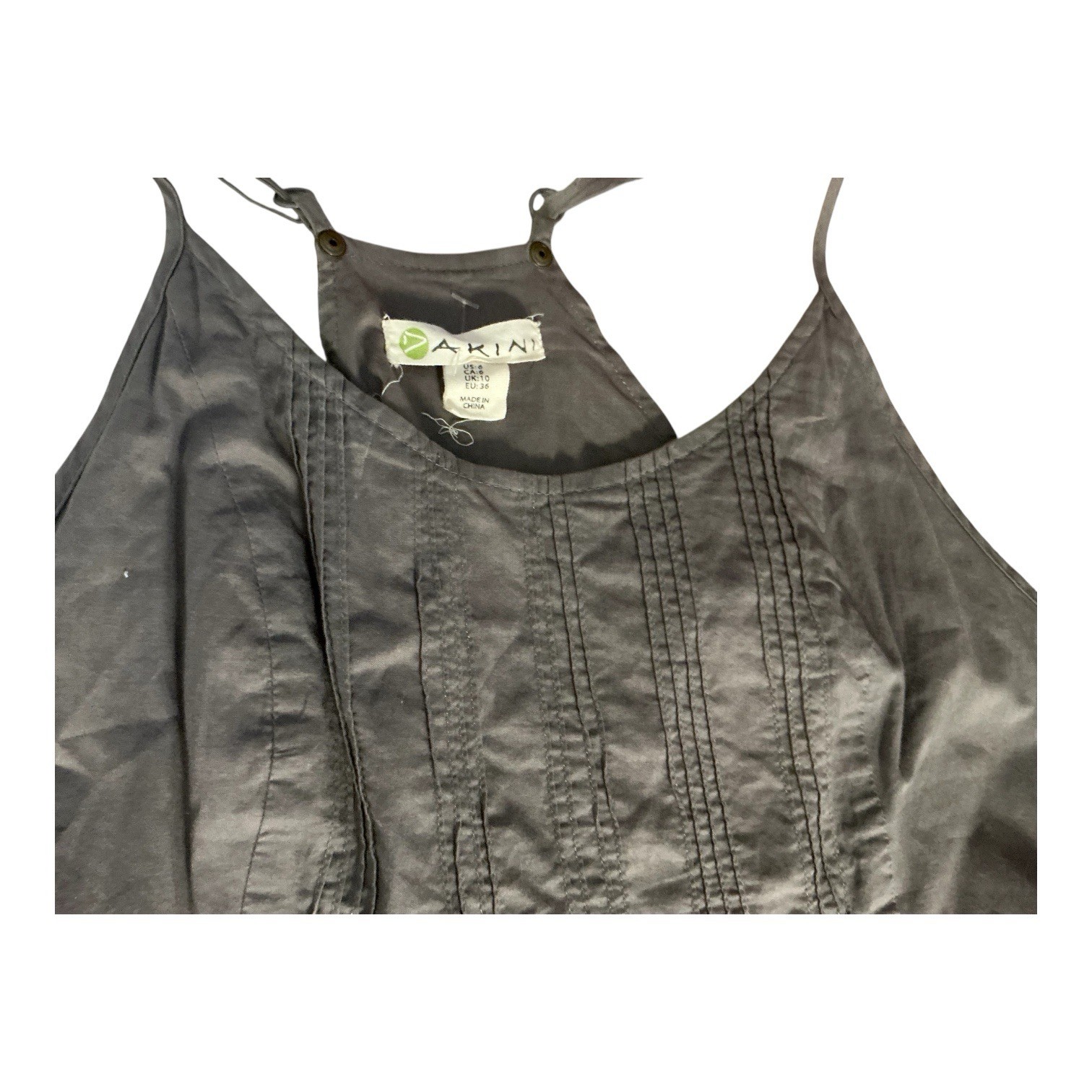 Akini Women’s Gray Solid Slip Dress Scoop Neck Pleated Adjustable Straps US 6