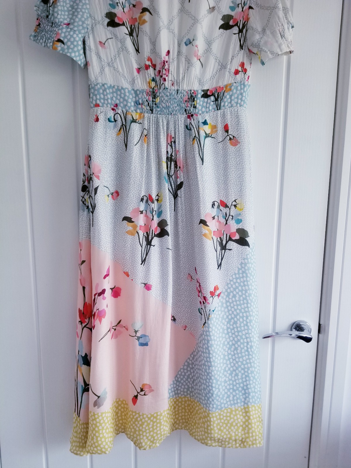 Ted Baker Patchwork Sample Dress Silk Viscose Deep V Neck Size UK 10 Floral