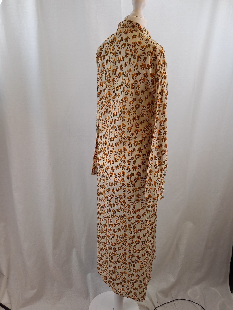 Lisa Corti Maxi Dress Size S Kaftan Animal Print Cotton Button Neck