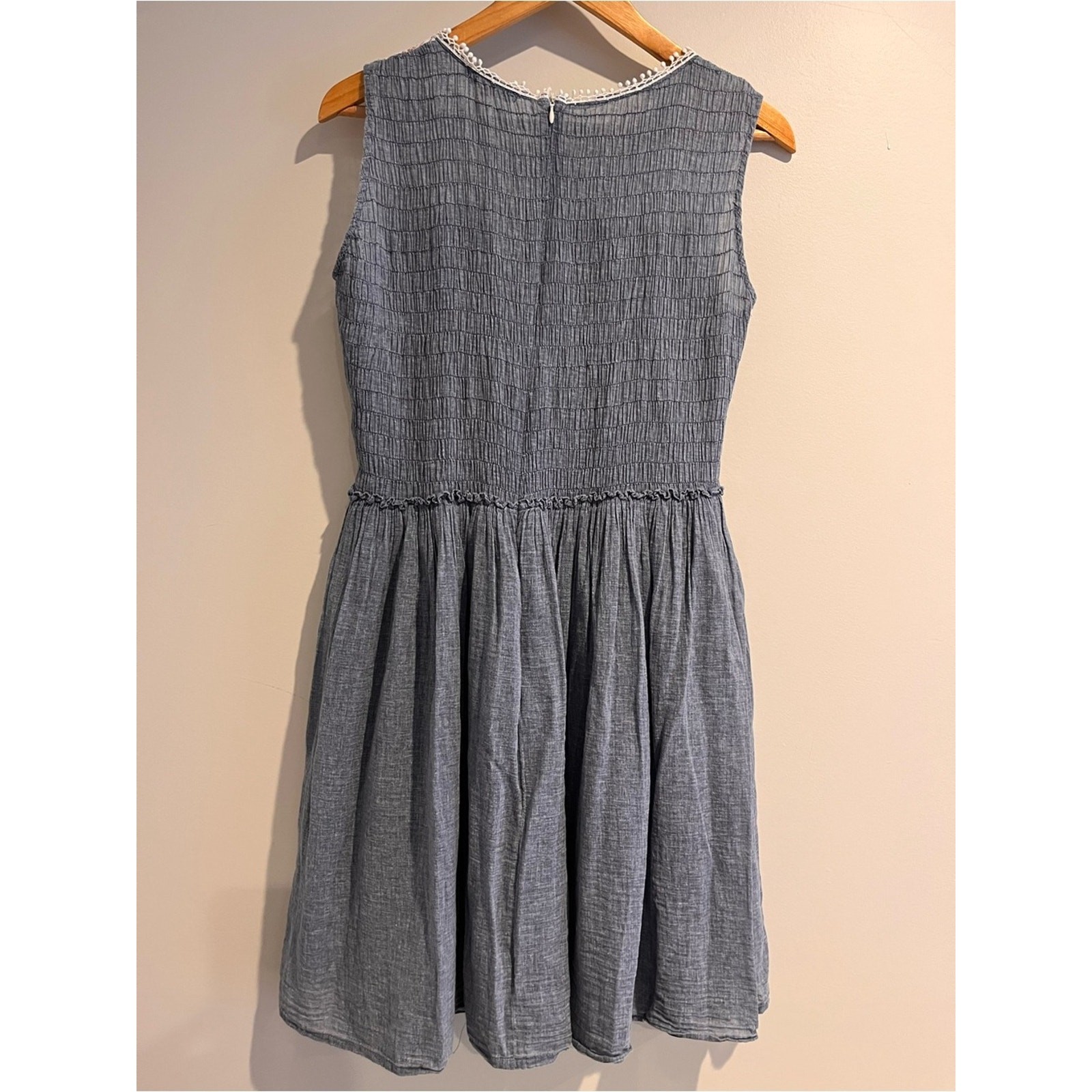 Ryu Anthropologie Chambray Sleeveless Dress LARGE Blue Lace Cottage Boho