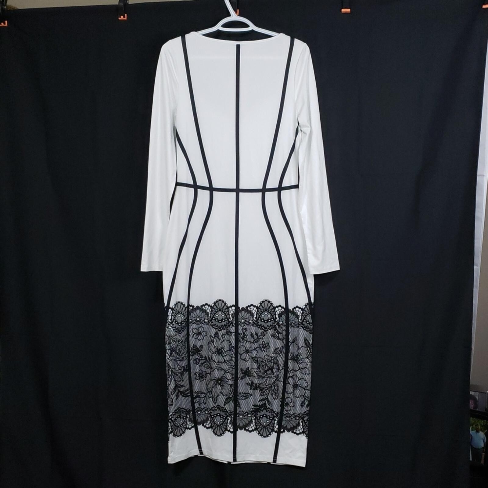 SHEIN Lady Two-Tone Bodycon Midi Dress in Black & White. Size: Large