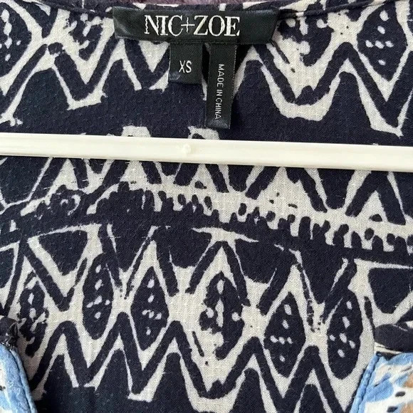 NIC+ZOE Blue Graphic 3/4 Sleeve Lightweight Tunic Dress Tribal Print Extra Small