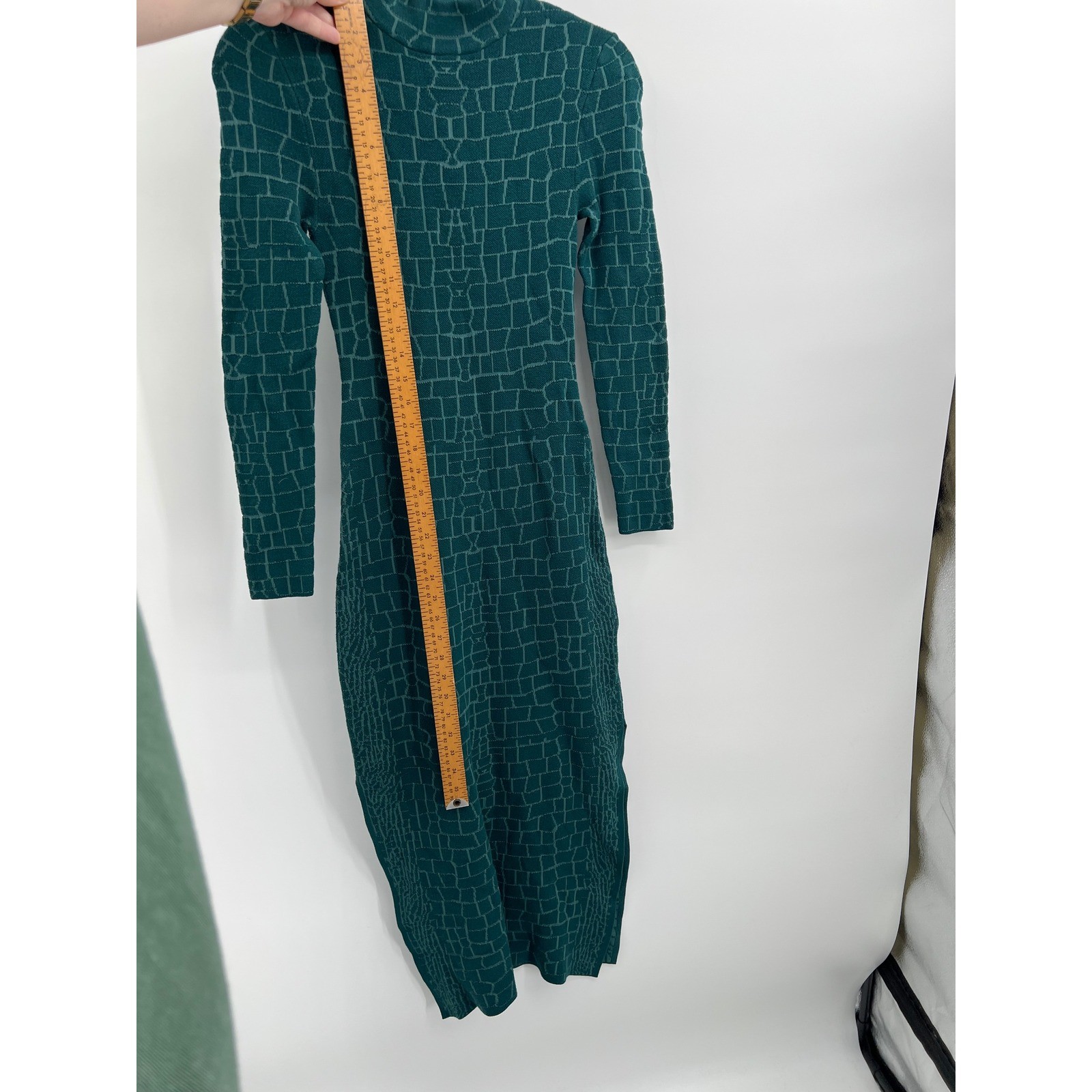 STAUD Teal Green Croc Embossed Jacquard Mock Neck Midi Sweater Dress XS