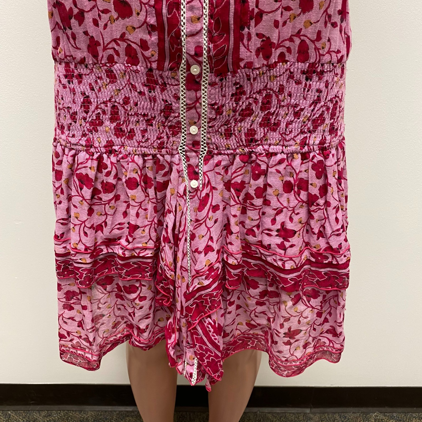 Poupette St Barth Womens Pink Floral Halter Sleeveless Smocked Ruffled Dress L