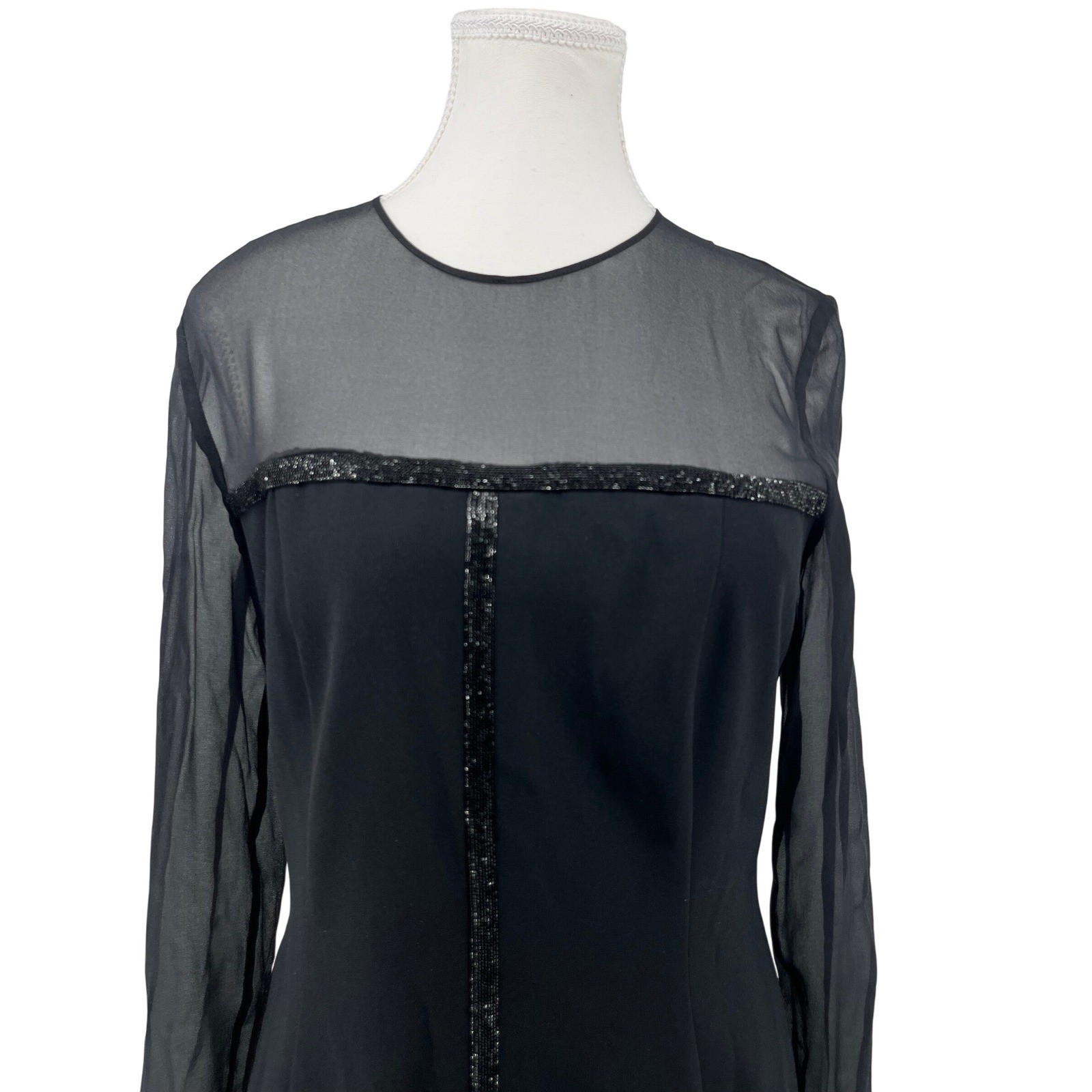 Escada Dhrti Black Beaded Sheer Mesh Illusion Midi Dress Silk S 36 NEW $1595