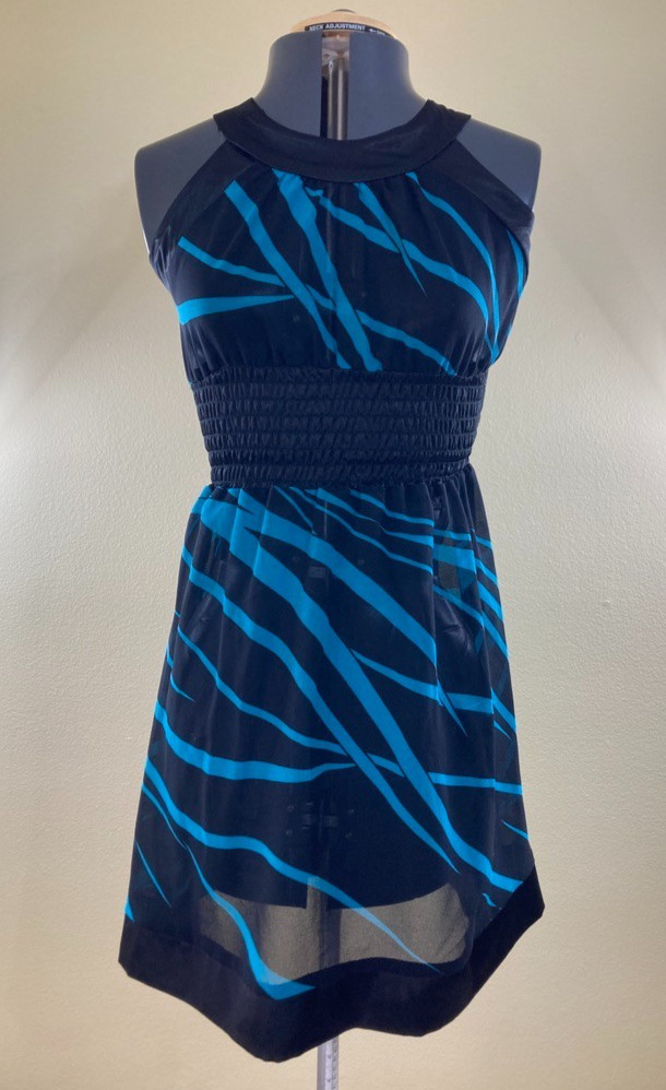 Luly K New York City Dress Women’s Large Black Blue – VTG Made in USA