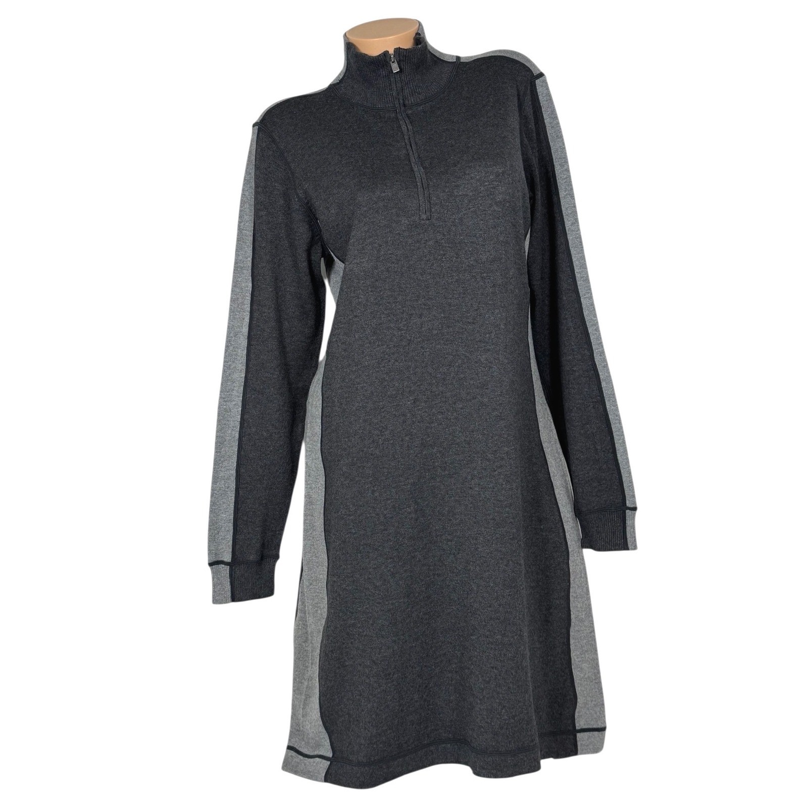 Tommy Bahama Womens Charcoal Grey Colorblock Quarter Zip Sweater Dress Size L