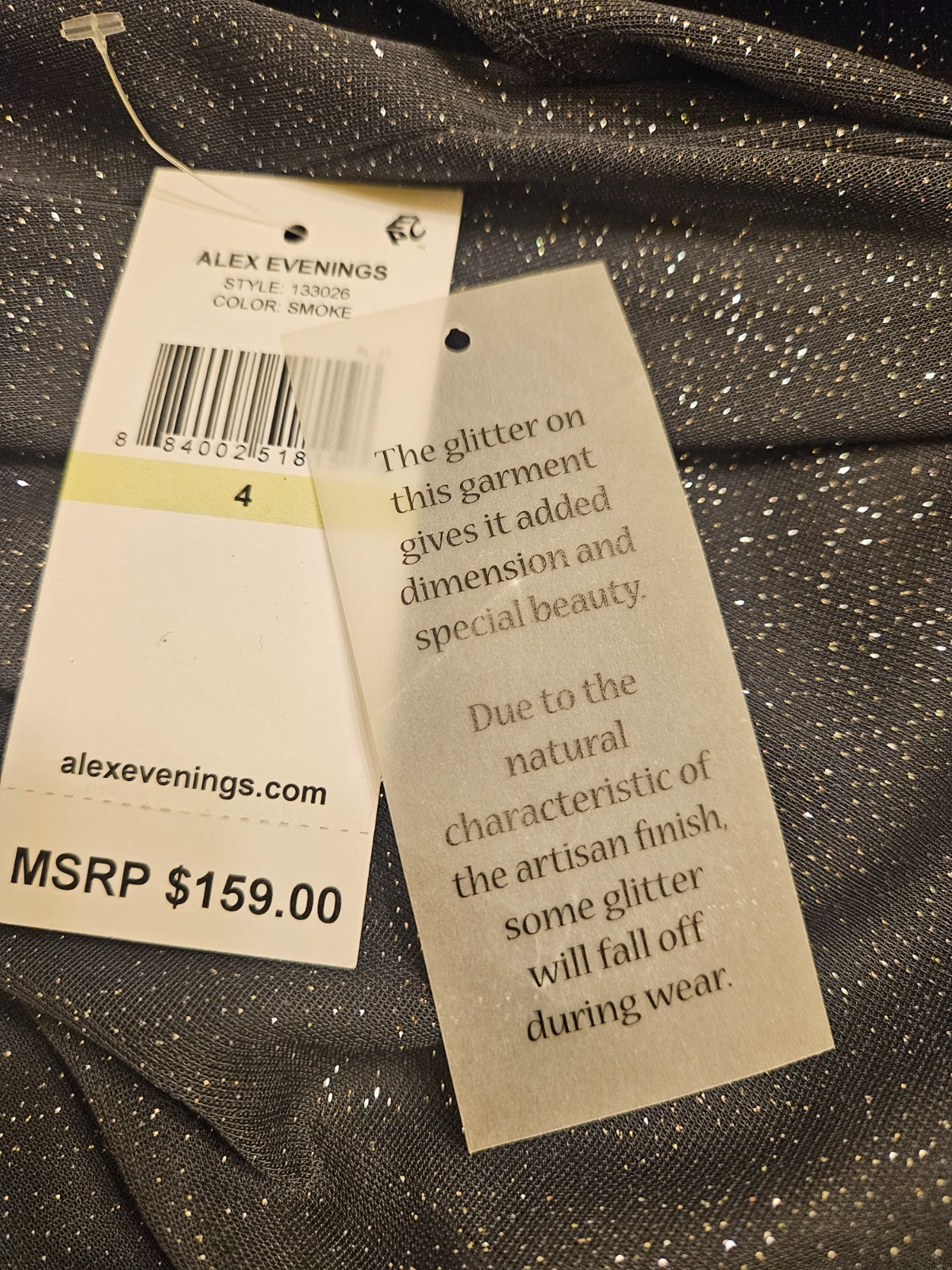 Alex Evenings Artisan Finish Gown, Shimmering Silver Slip-Shoulder Tags Included