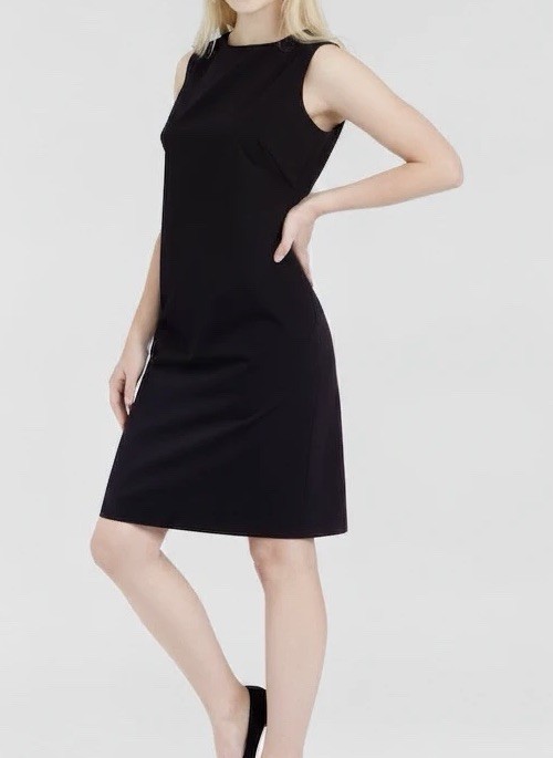 Liz Claiborne Women’s Black Solid Woven Sheath Dress Boat Neck Lined Zip Sz 14