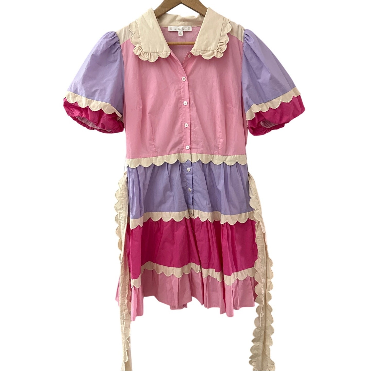 Karlie Scalloped Button Front Cutie Pie Mini Dress Pink Size Large