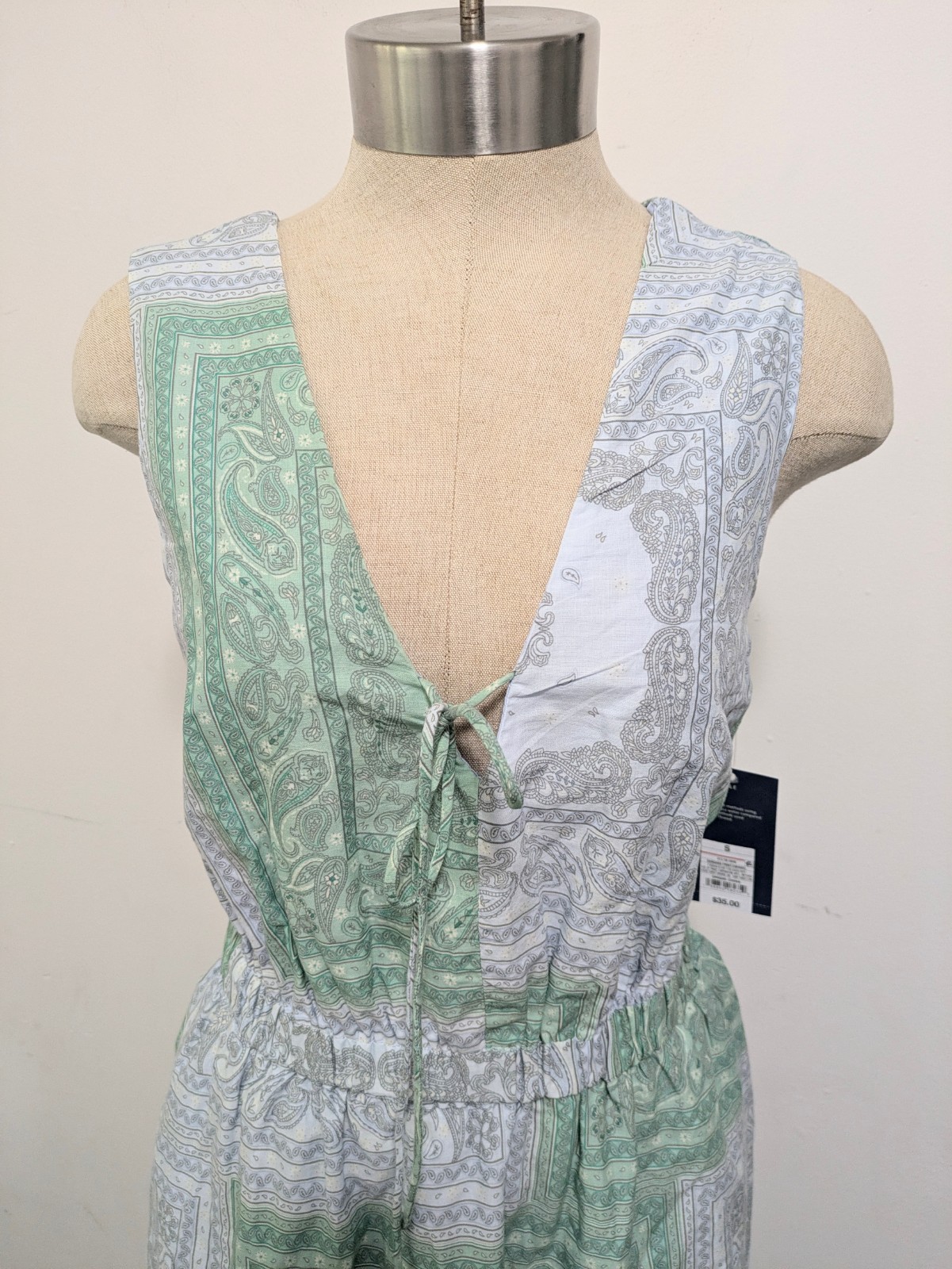 Universal Thread Tie-Front Maxi Dress Green Blue Paisley Sz M Vacation Resort