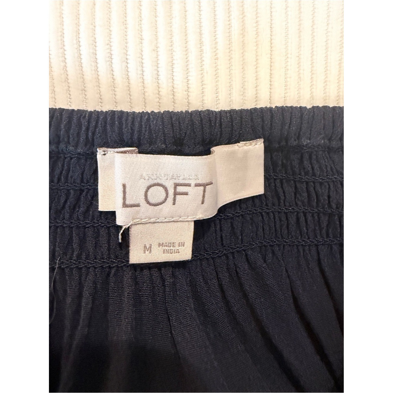 LOFT Navy Embroidered Peasant Dress Medium Off Shoulder Boho Shift Dress
