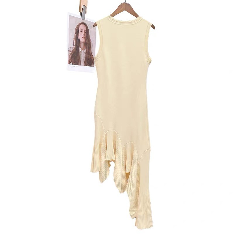 Sandro 2026 Early Autumn Sleeveless Round Neck Irregular Ruffle Knitted Dress