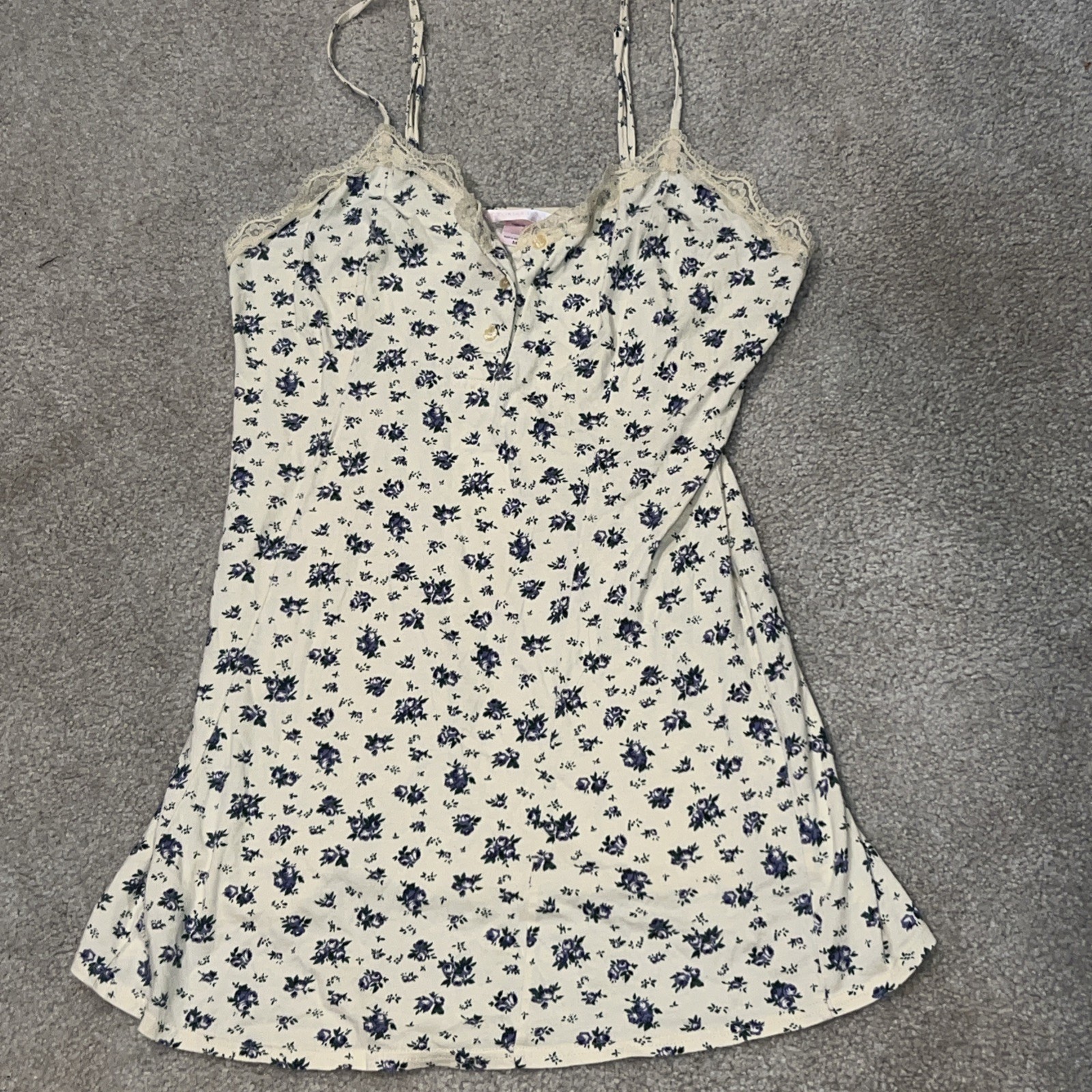 Victorias Secret Slip Nightgown Cotton Yellow Floral Lace Cottage Mini Dress Sz