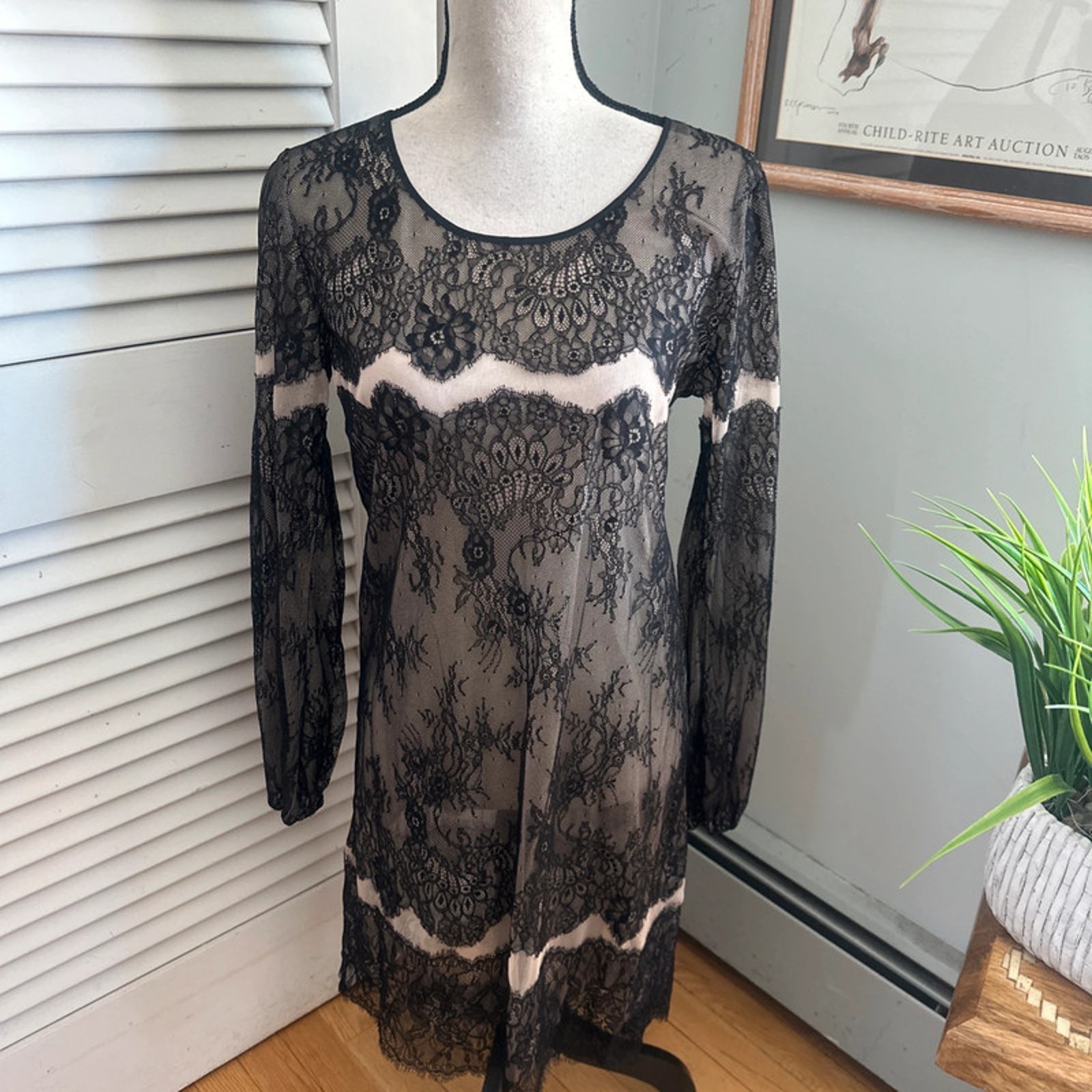 Gold Hawk Dress Small Black Lace Sheath Edgy Indie Whimsigoth Dark Romance