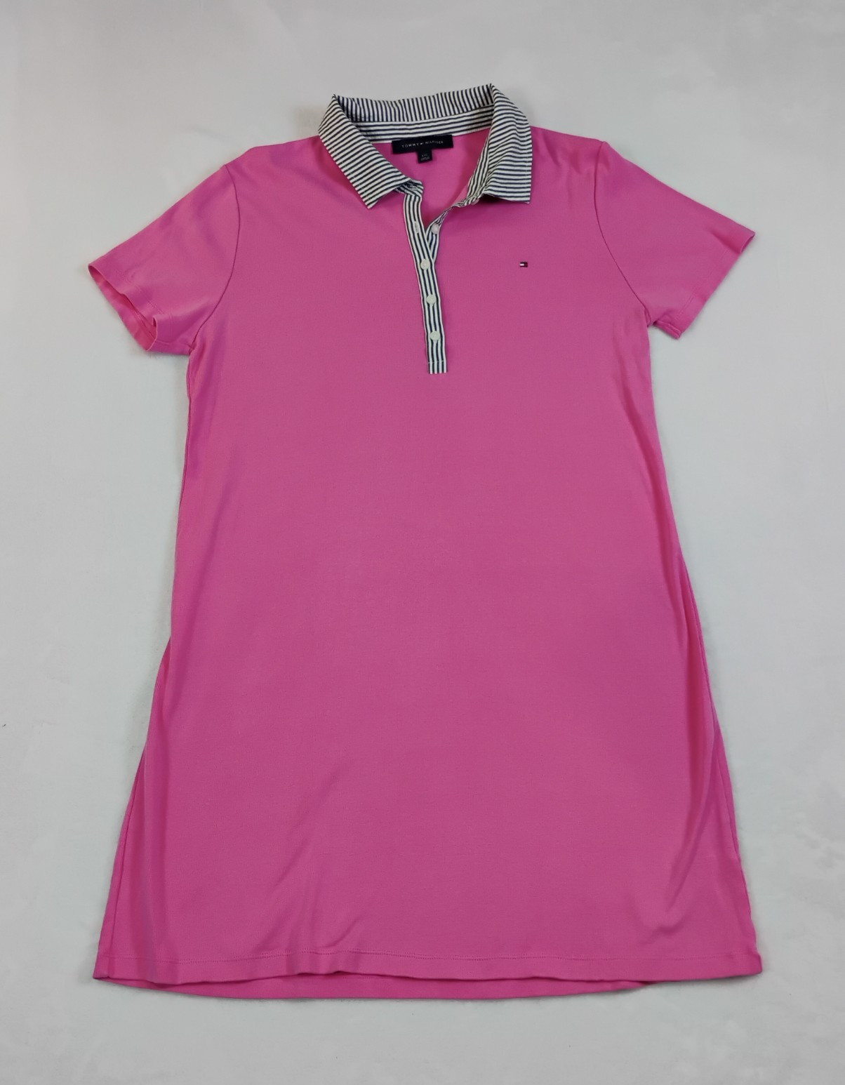 Tommy Hilfiger Women’s Size Large Pink Short Sleeve Polo Dress Striped Collar