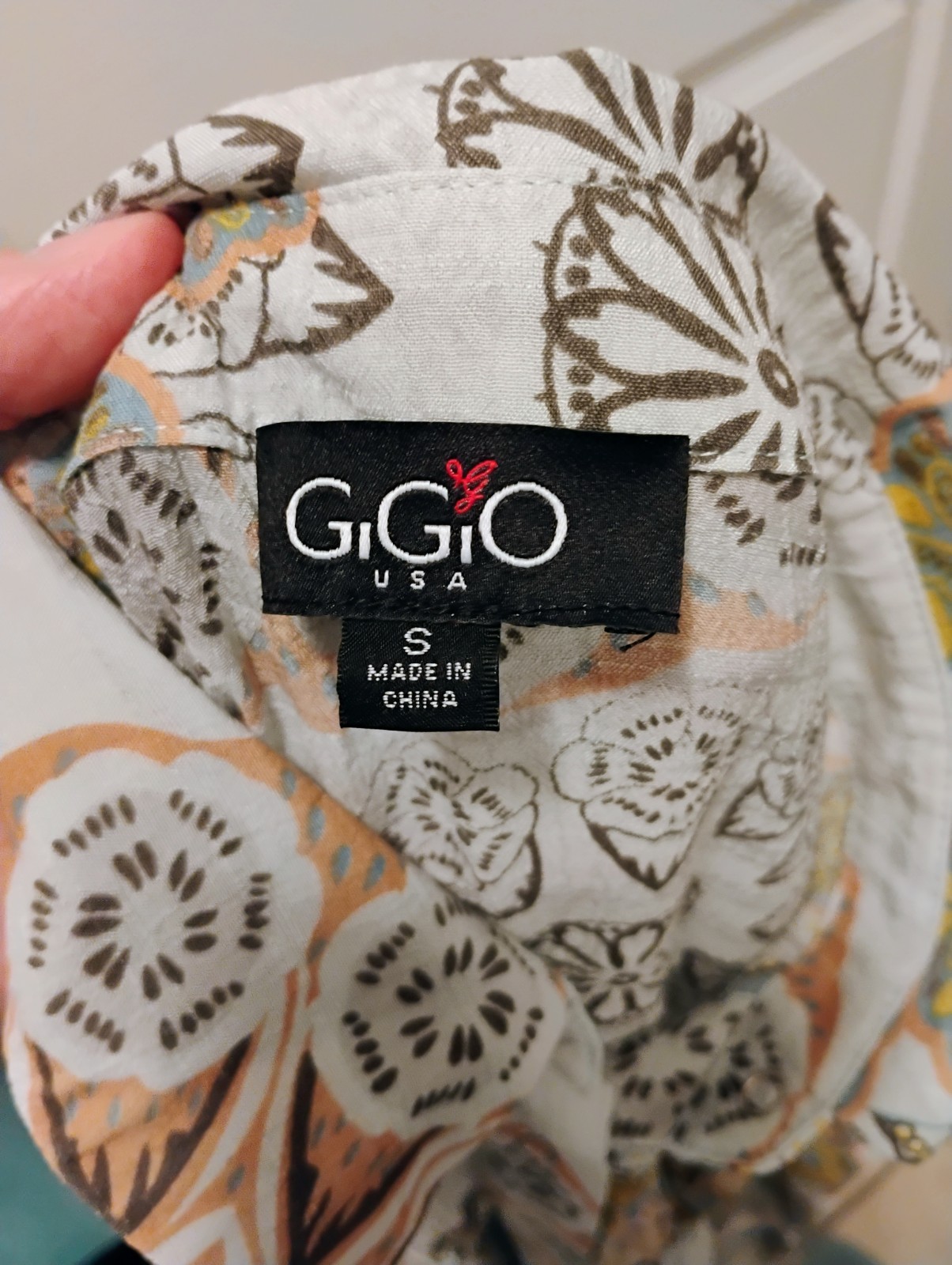 GiGio Bohemian Geometric Maxi Dress Button Down Ruffle Collared Puff S Polyester