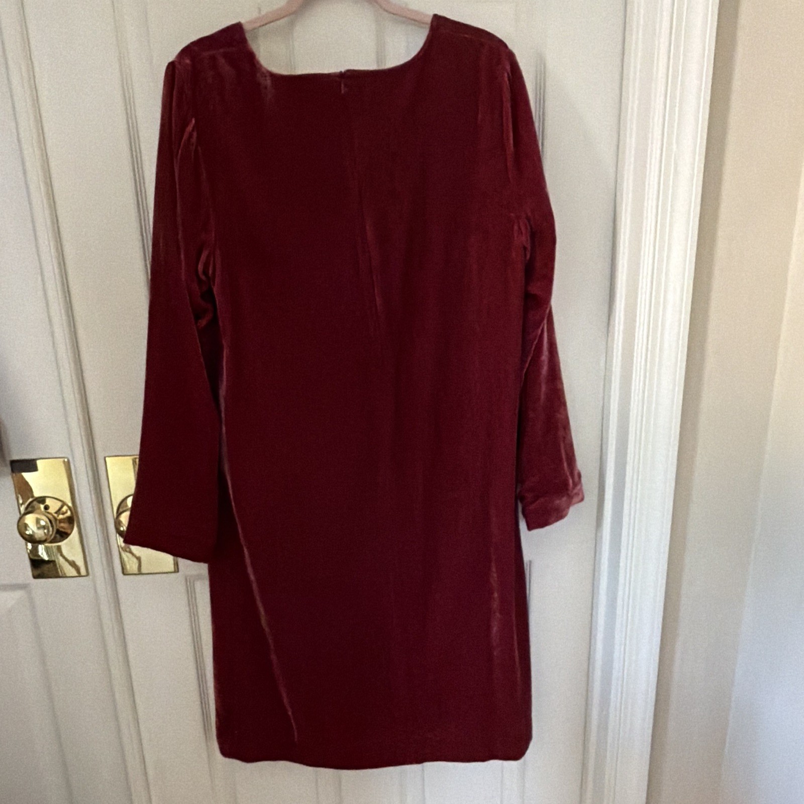 J. Jill Raspberry Velour Scoop Neck 3/4 Sleeve Lined Zip Knee Dress Size M