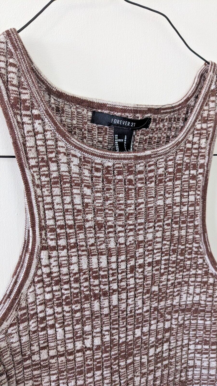 Brown marled ribbed knit bodycon mini sweater dress womens size LARGE sleeveless