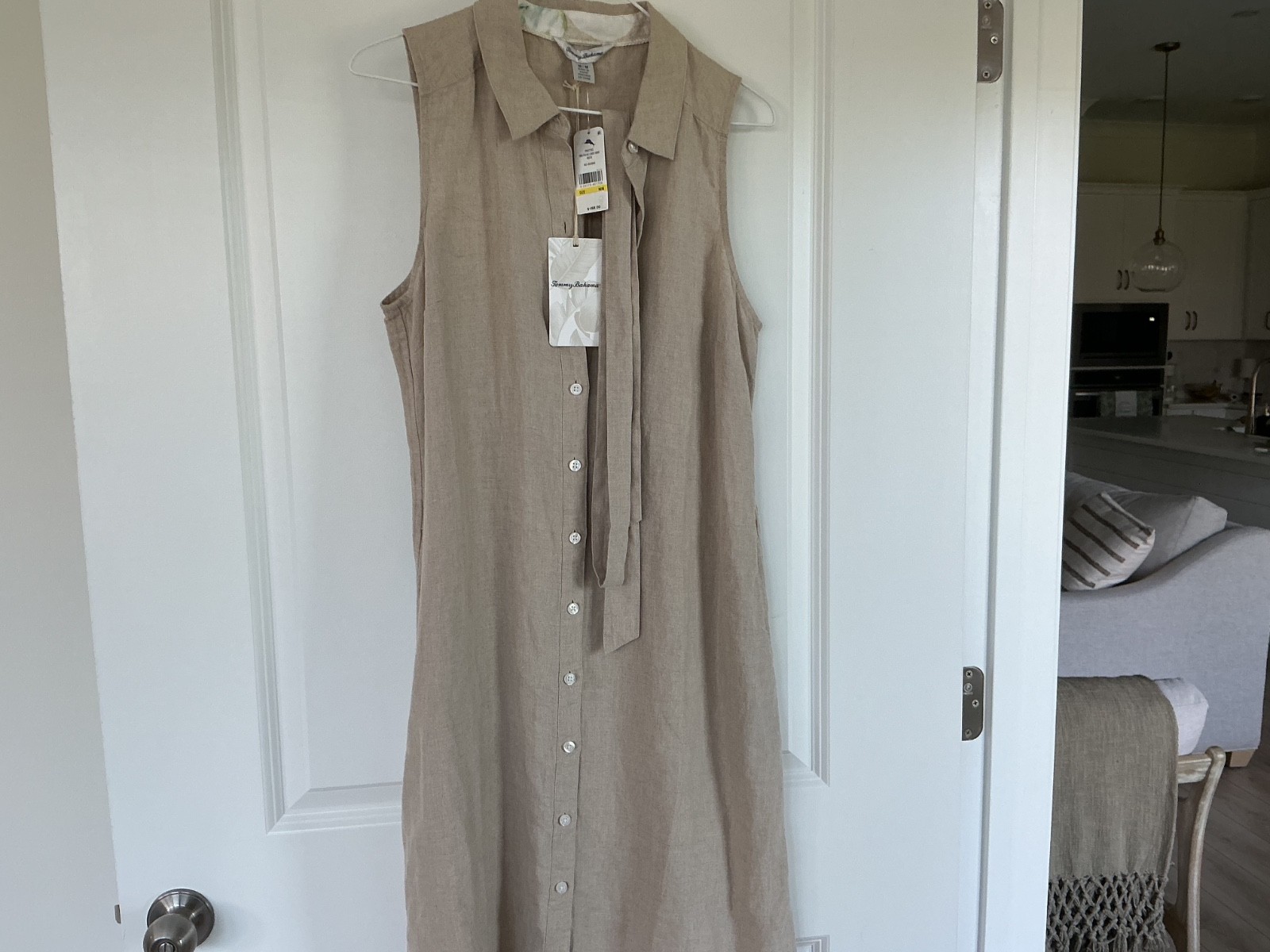 Tommy Bahama Linen Point Collar Sleeveless Pockets Midi Dress ~M
