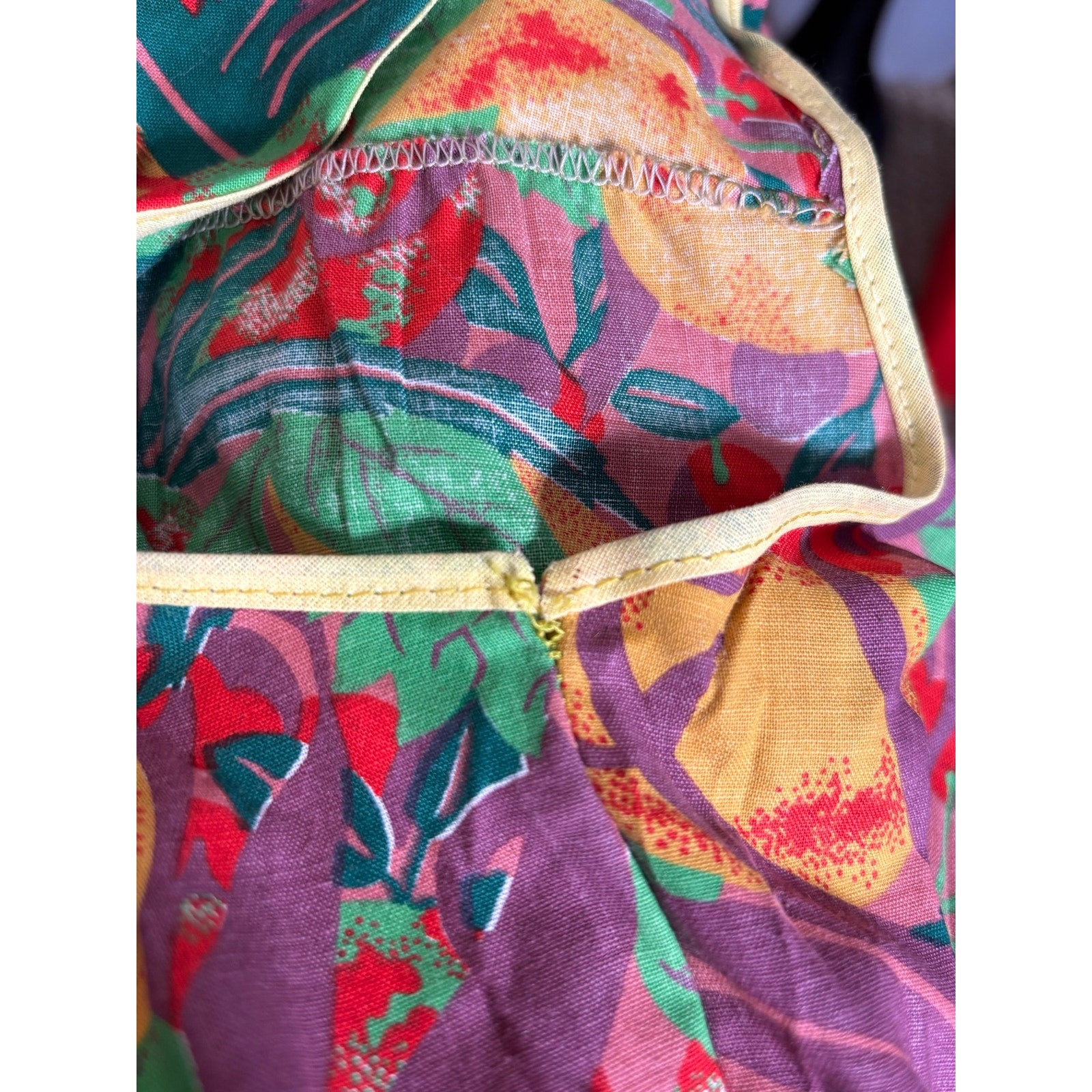 Vintage Tropical Fruit Floral House Dress Large Muumuu Pineapple Resort Wear