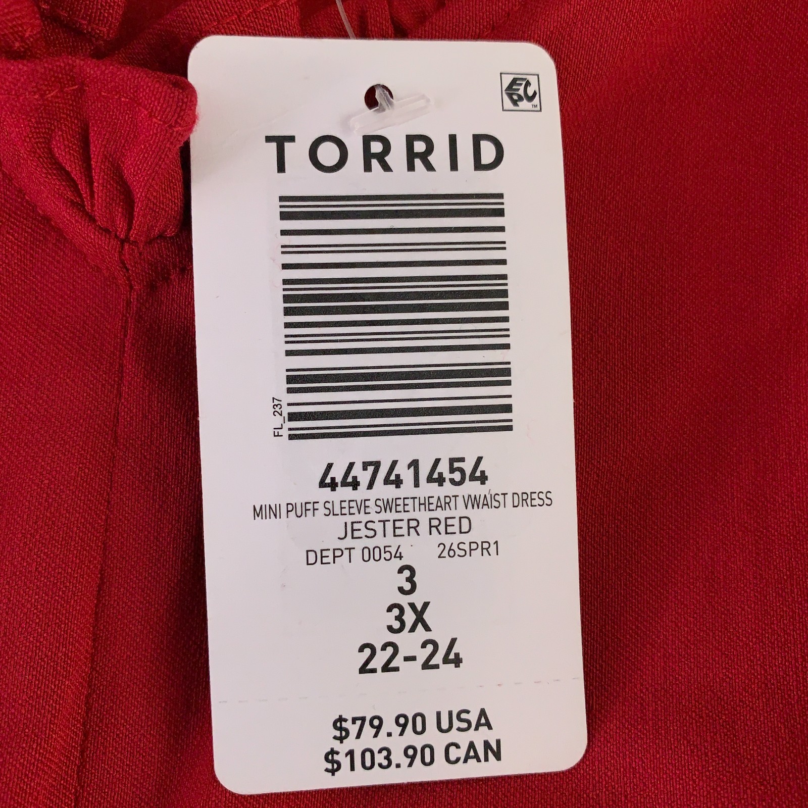 Torrid Womens Size 3X Jester Red Puff Sleeve Sweetheart Neckline Mini Dress NWT