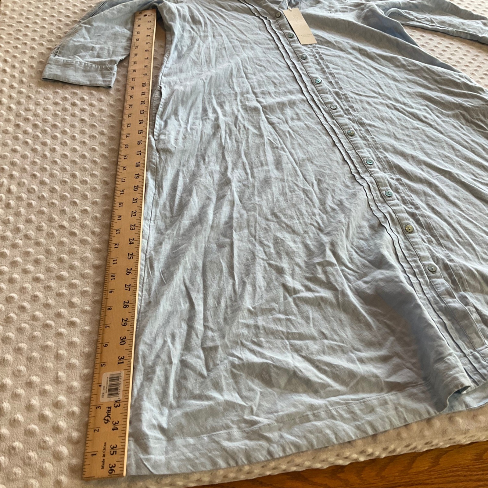 Calypso St. Barth Button Down Dress Women Medium Blue Linen Blend Pintuck Midi