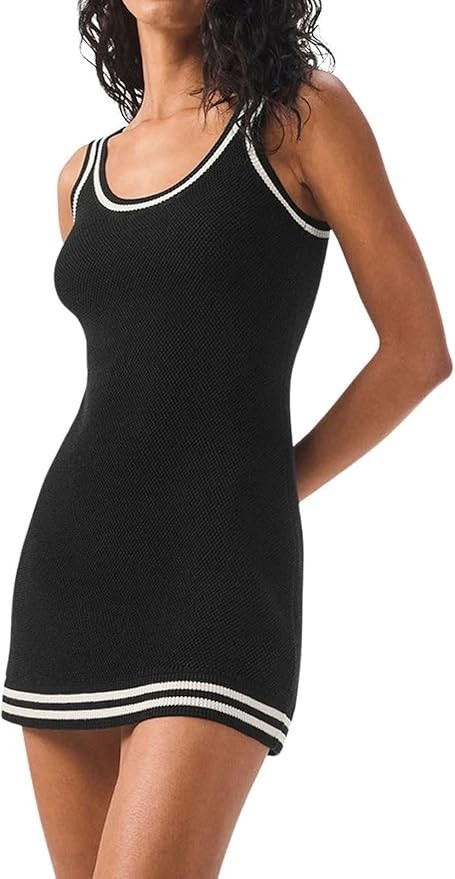 Women Summer Sleeveless Athletic Dress Slim Fit Flared Knit Mini Tank Dress