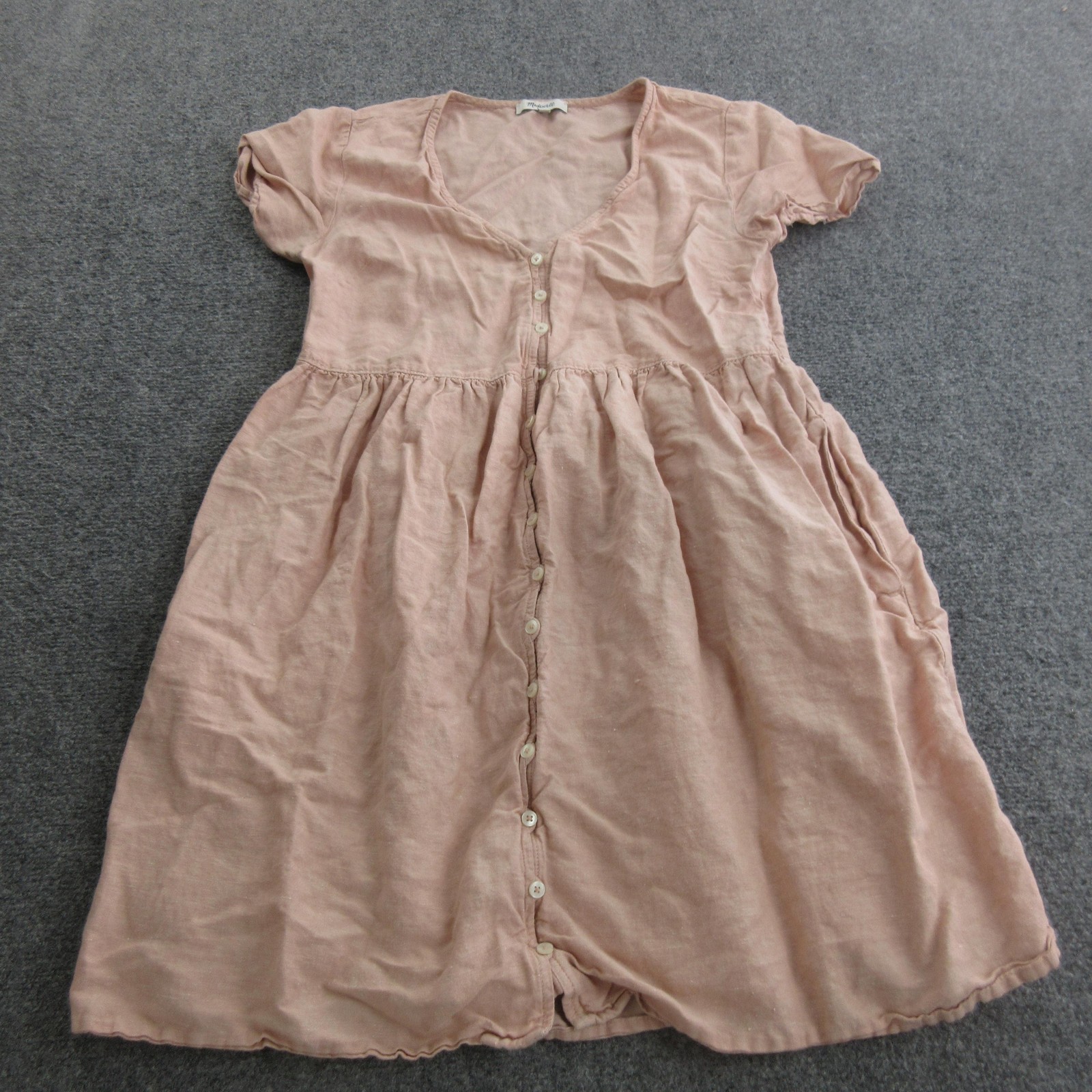 Madewell Dress Womens XS Pink Linen Blend Button Front Short Sundress Casual