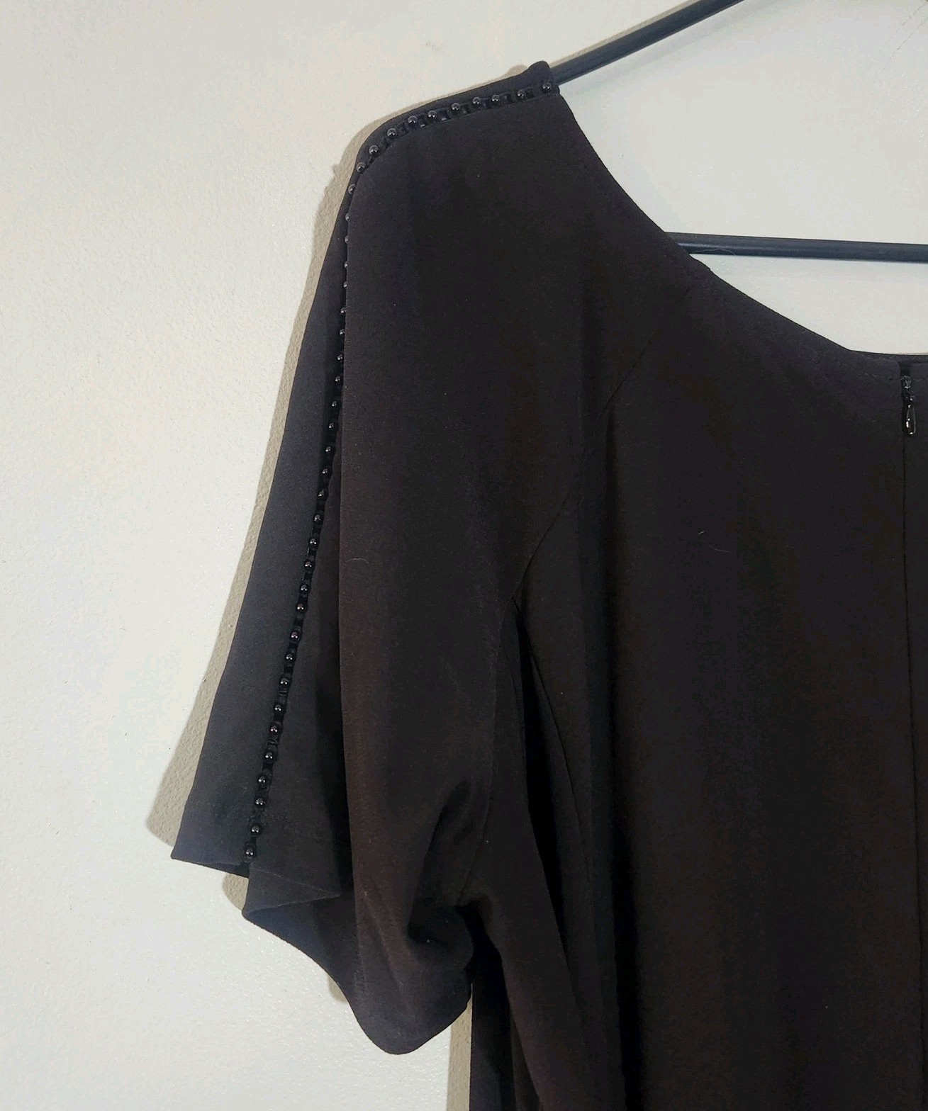 Dennis By Dennis Basso Black Short Sleeve Beaded Neckline Dress Plus Size 22W