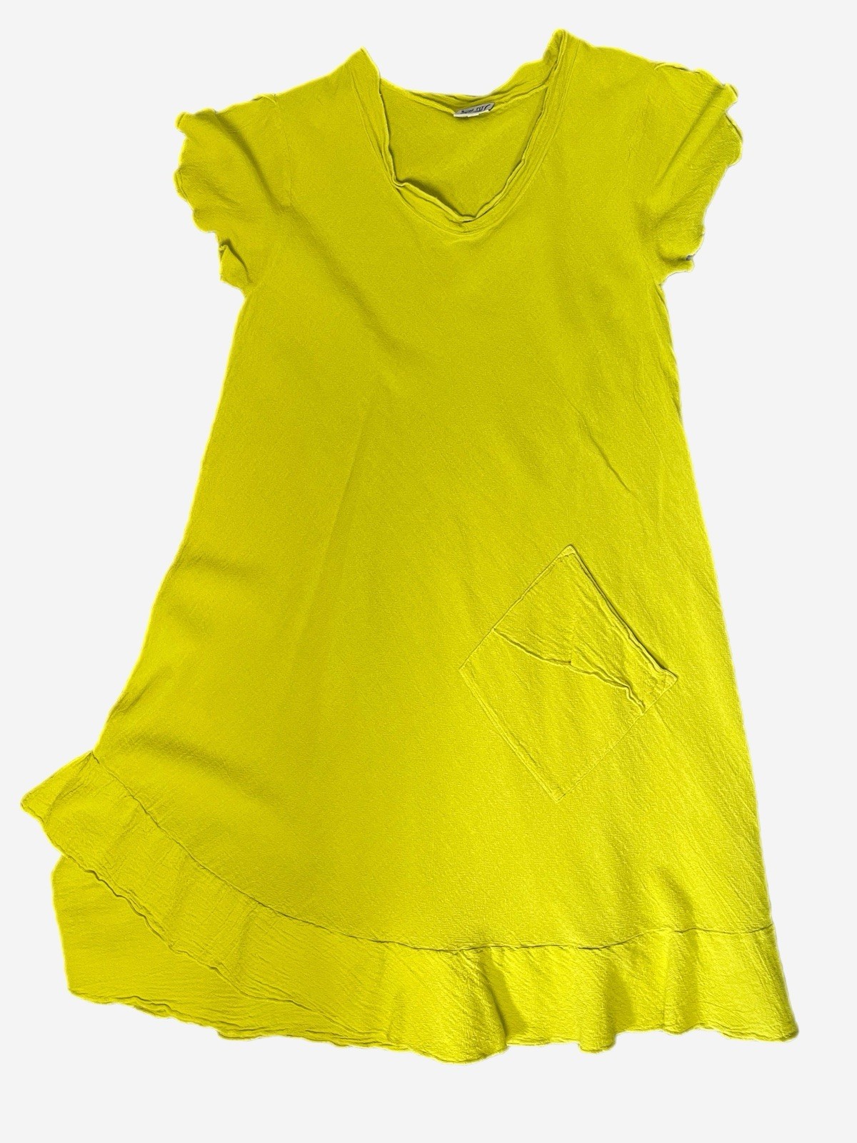 Oh My Gauze! Lime yellow LA Cotton gauze dress ruffle pocket beach Lagenlook S/M