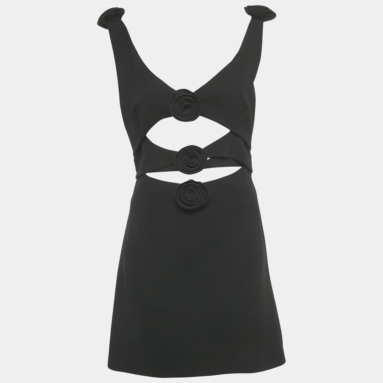 Magda Butrym Black Flower Applique Wool Cut Out Mini Dress L
