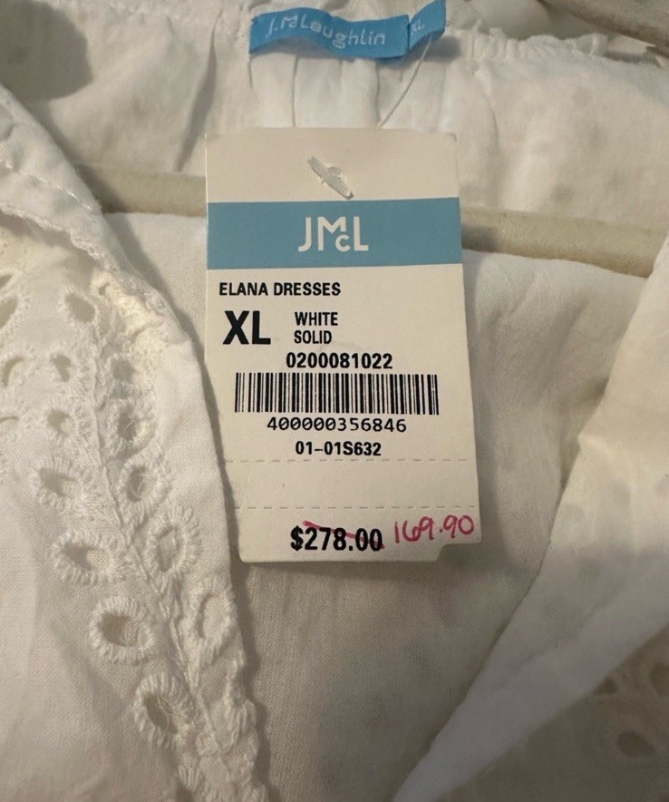 Size XL New J.McLaughlin Feminine Elena White Eyelet Maxi Dress Ruffle Sleeves