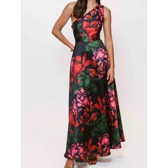 Hutch Cassandra One Shoulder Floral Mikado A-Line Maxi Gown Size 22W NWT