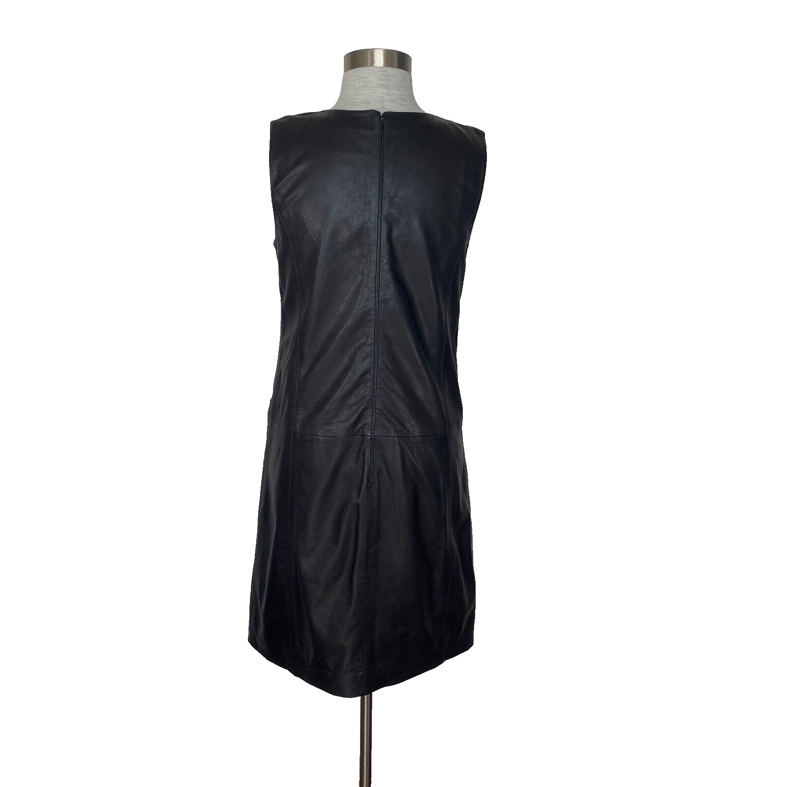 Halogen Black Leather A Line Sheath Dress Womens XS Sleeveless Knee Length VGC