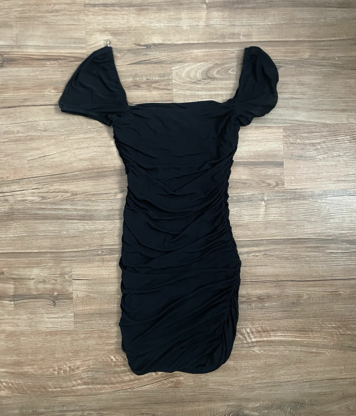 Princess Polly Black Ruched Sweetheart Puff Sleeve Mesh Mini Bodycon Dress 8